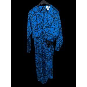 R&K Evenings Vintage 80s 100% Silk Blue Ruffle Dress With Sequin Sz: 10 C8